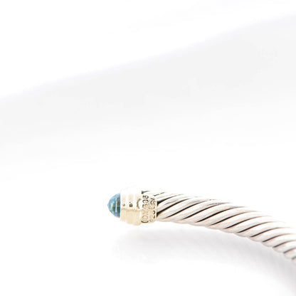 David Yurman Sterling Silver 14K Yellow Gold Blue Topaz 5mm Cable Classics Petite Color Bracelet 4 of 5