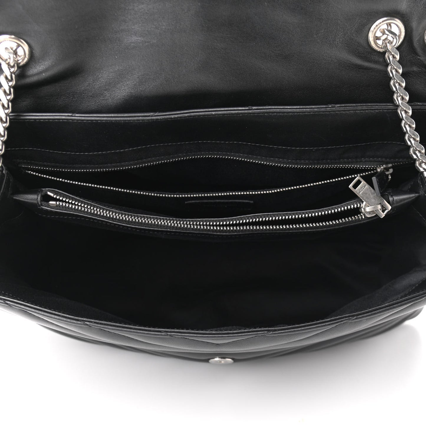 Calfskin Y Quilted Monogram Large Loulou Chain Satchel Black