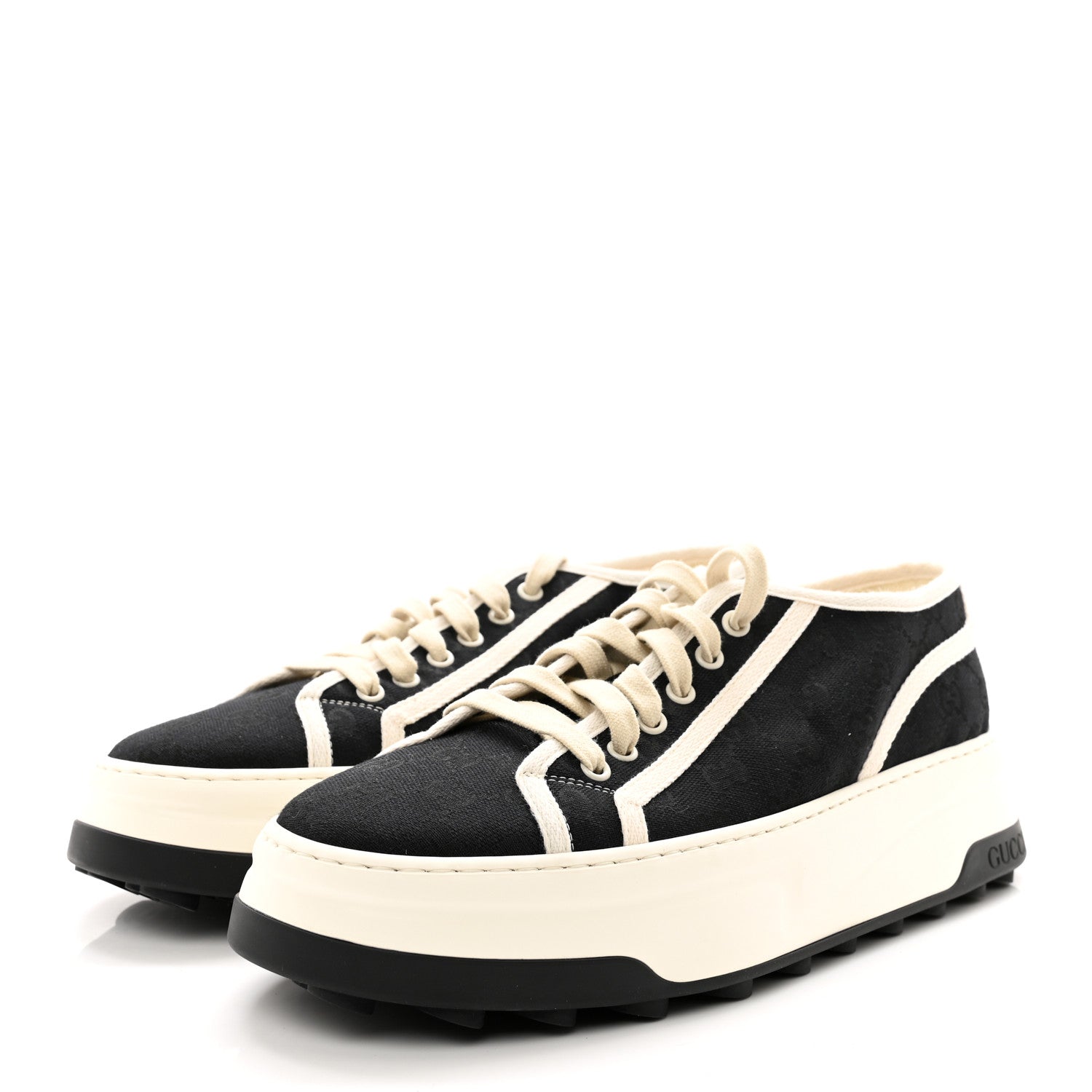 Gucci GG Monogram Mens 1977 Tennis Platform 52mm Sneakers 9 Black Mystic White 3 of 13