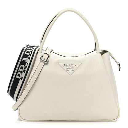 Prada Vitello Daino Soft Medium Zippered Top Handle Bag White 1 of 11