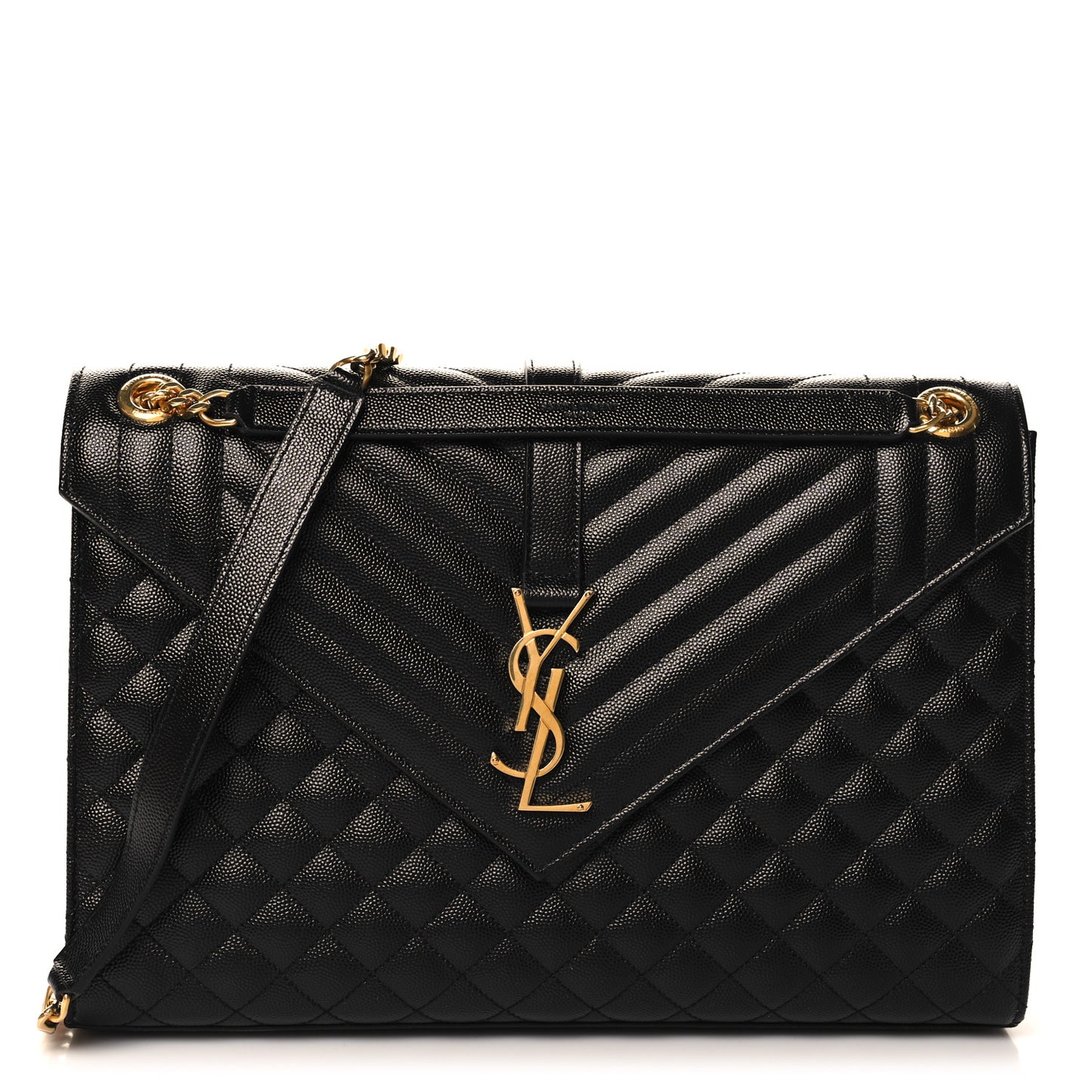 Grain De Poudre Textured Mixed Matelasse Large Triquilt Monogram Satchel Black