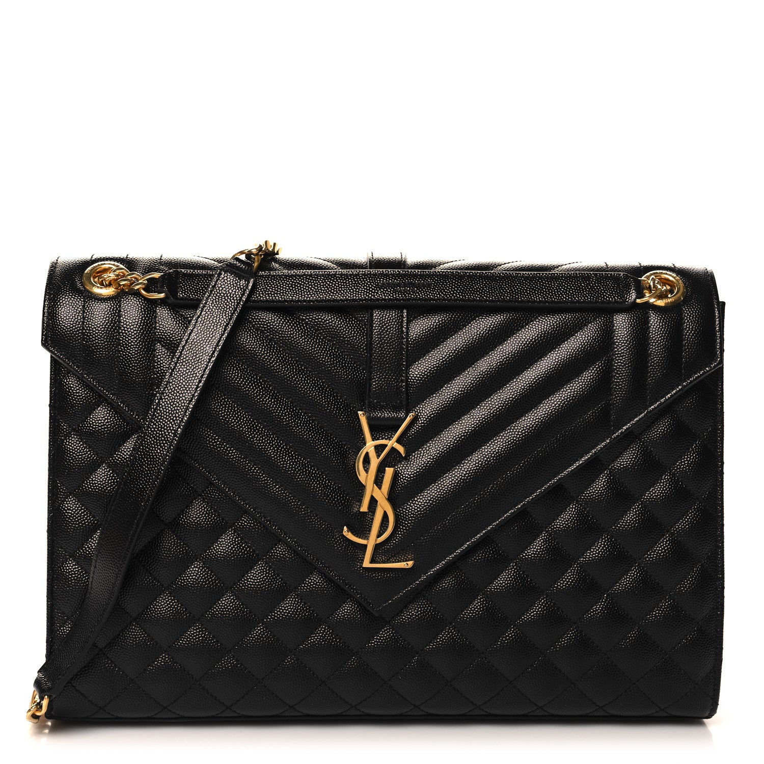 Saint Laurent Grain De Poudre Textured Mixed Matelasse Large Triquilt Monogram Satchel Black 1 of 9