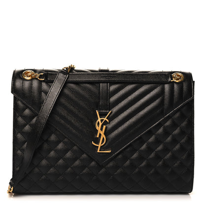 Saint Laurent Grain De Poudre Textured Mixed Matelasse Large Triquilt Monogram Satchel Black 1 of 9