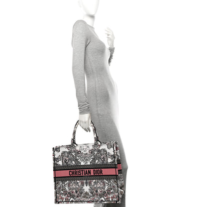 Christian Dior Canvas Embroidered Large Butterfly Around The World Book Tote White Pastel Pink 2 of 10