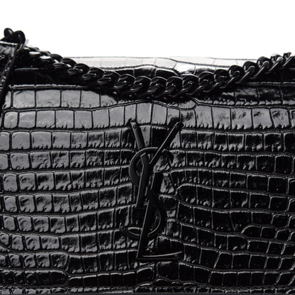 Saint Laurent Calfskin Crocodile Embossed Medium Monochrome Monogram Sunset Black 10 of 10