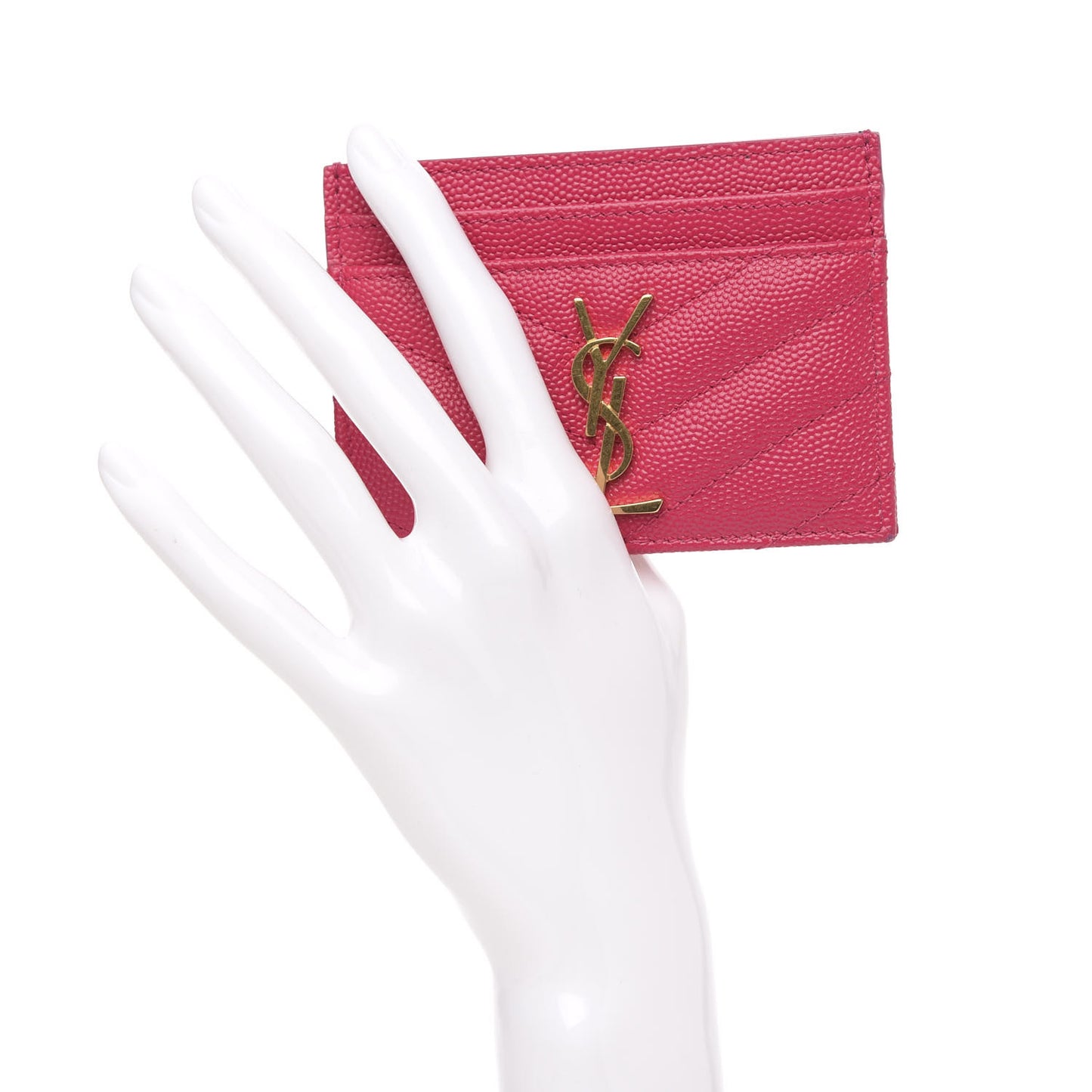 Grain De Poudre Matelasse Chevron Monogram Credit Card Case Fresh Fuxia