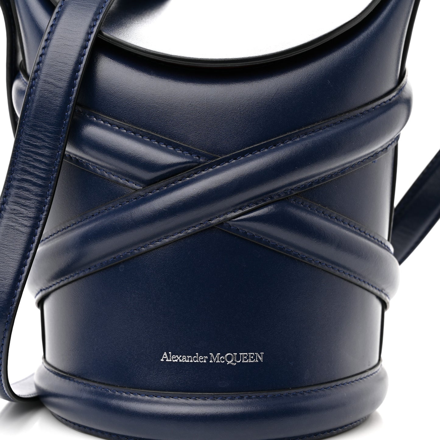 Calfskin Curve Bucket Bag Navy