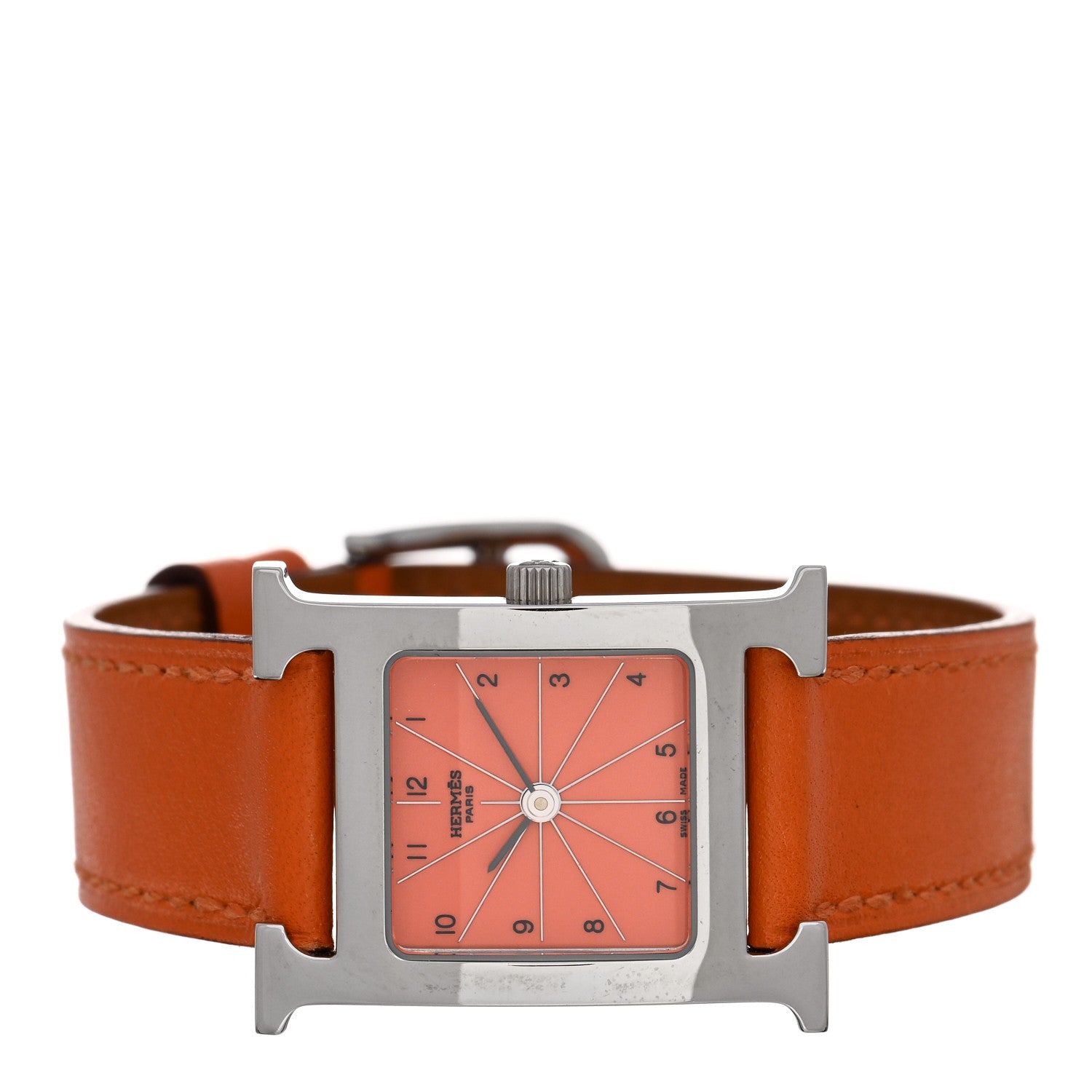Hermes Stainless Steel Swift 21mm Heure H Hour Quartz Watch Orange 2 of 5