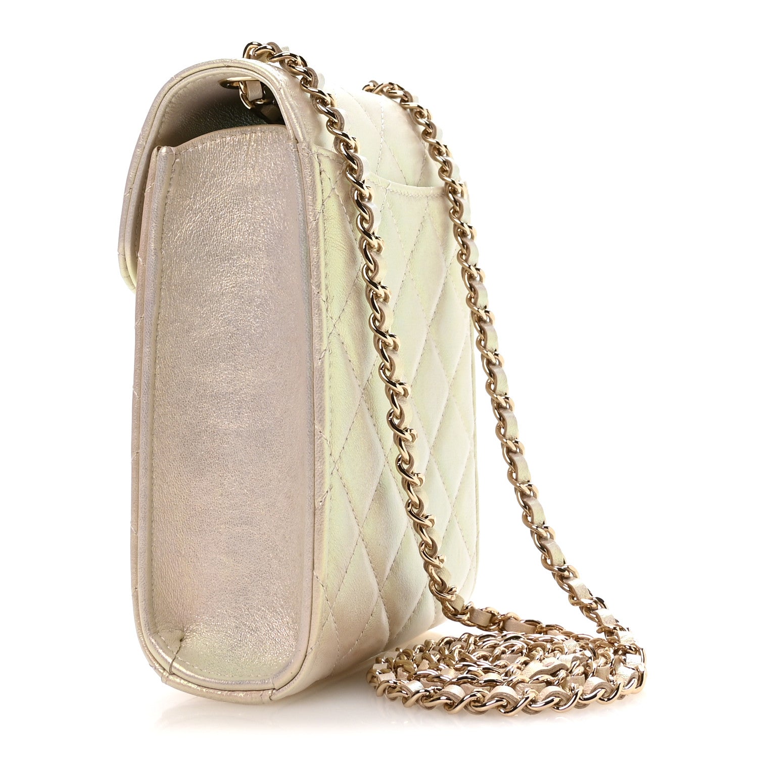 Chanel Iridescent Lambskin Quilted CC Phone Holder Ivory 3 of 12