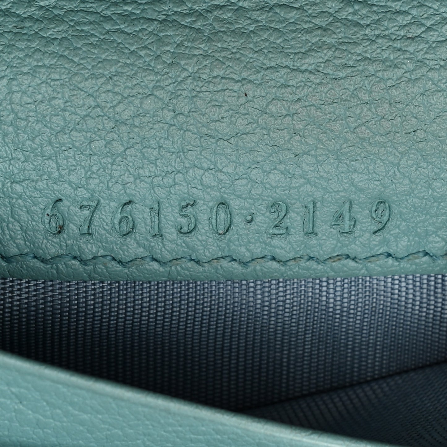 Wonka Grain Calfskin GG Monogram Embossed Card Case Wallet Dusty Azure