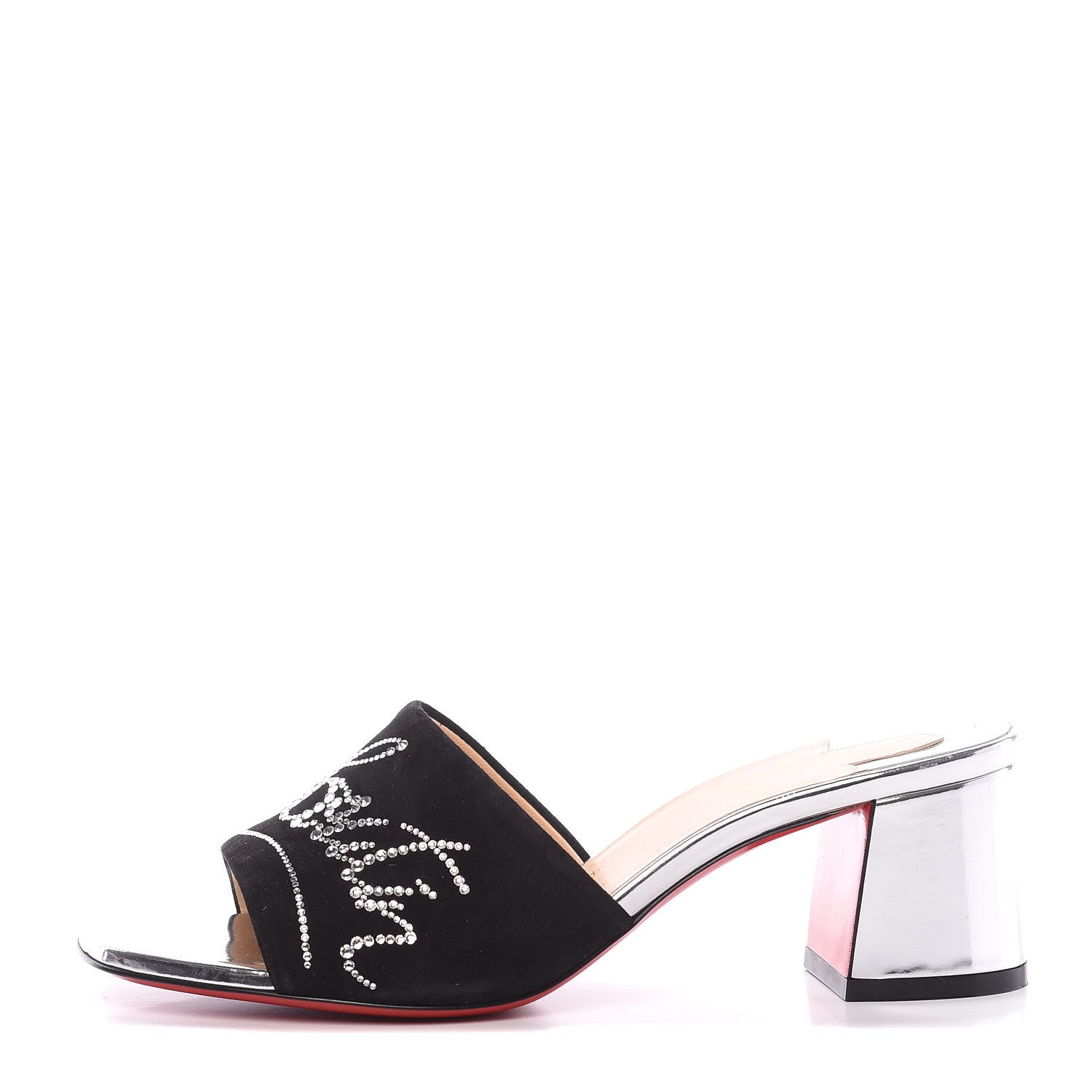 Christian Louboutin Veau Velours Specchio Dear Home 55 Slide Sandals 36.5 Black Crystal 1 of 9