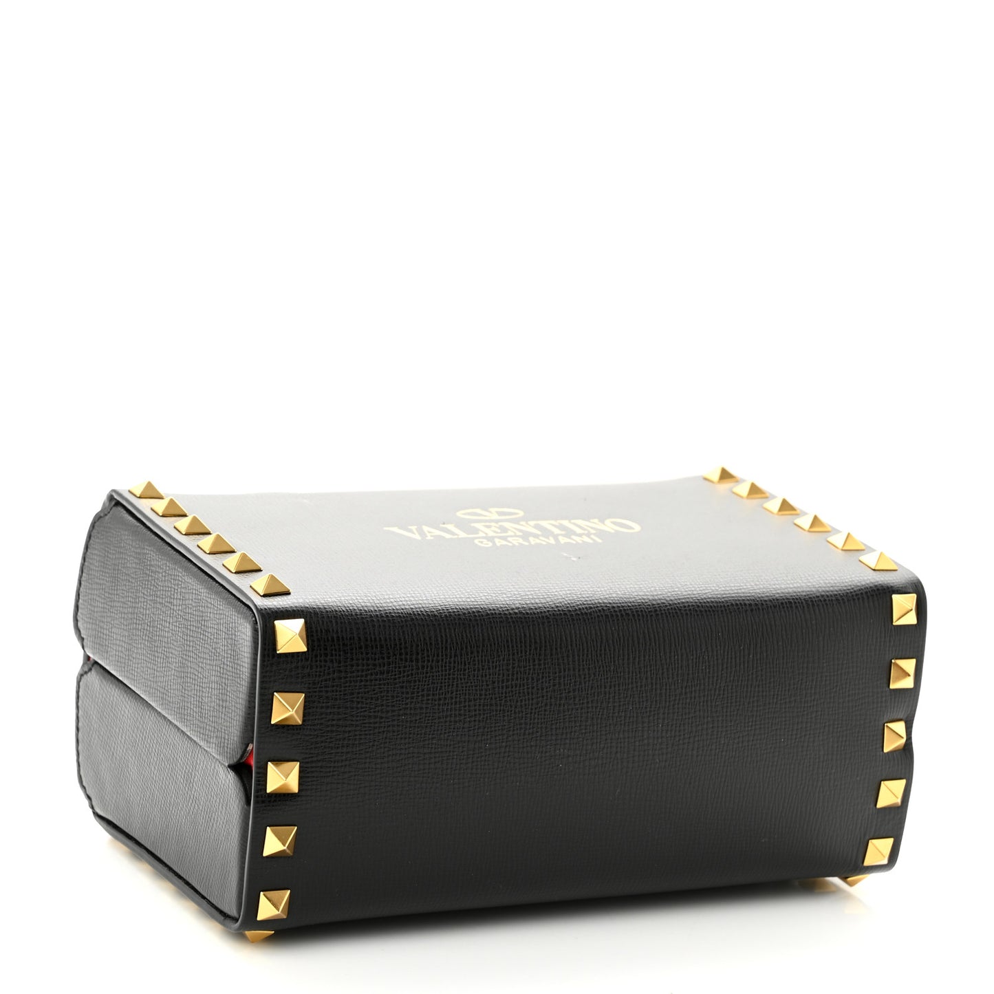 Grainy Calfskin Rockstud Alcove Box Top-Handle Bag Black