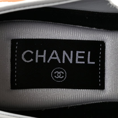 Chanel Calfskin Embossed Suede Womens CC Sneakers 37 White Black 7 of 8