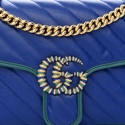Gucci Azalea Calfskin Enamel Matelasse Diagonal Small Torchon GG Marmont Shoulder Bag Imperial Blue Pavone 7 of 10