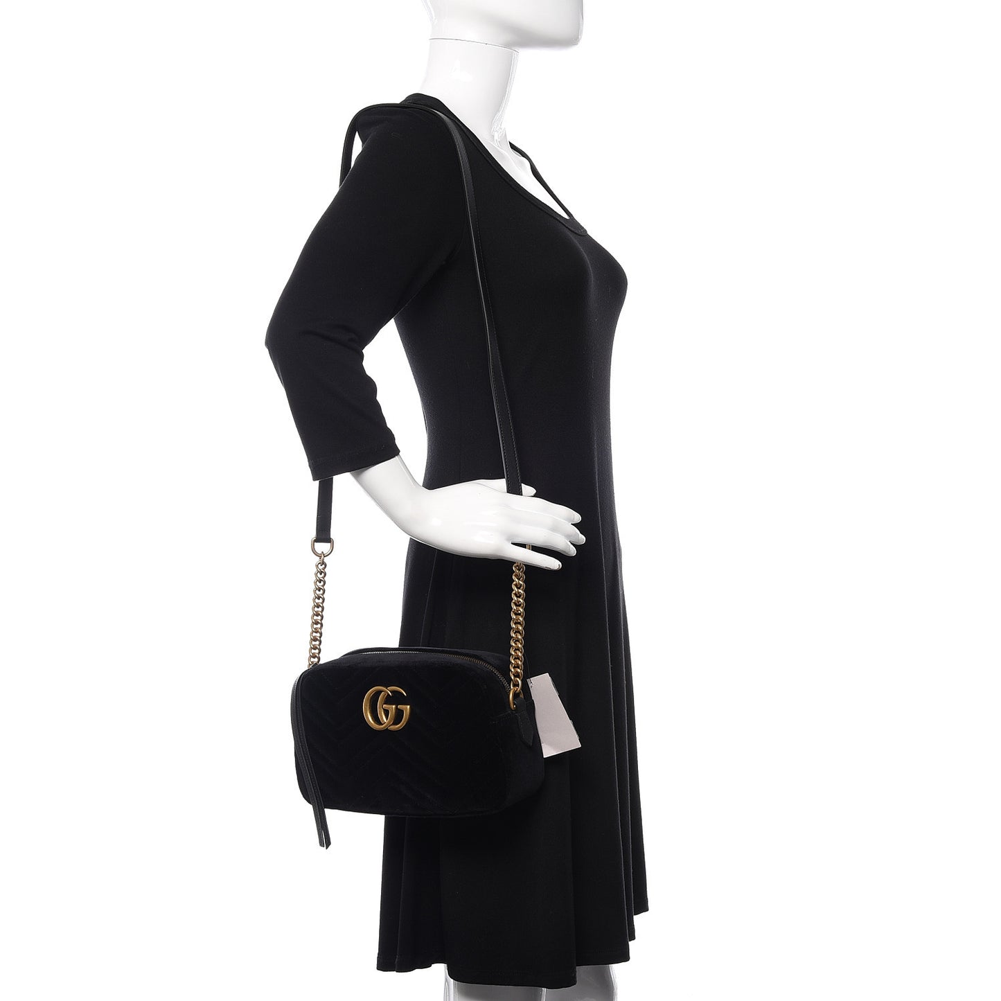 Velvet Matelasse Small GG Marmont Chain Shoulder Bag Black