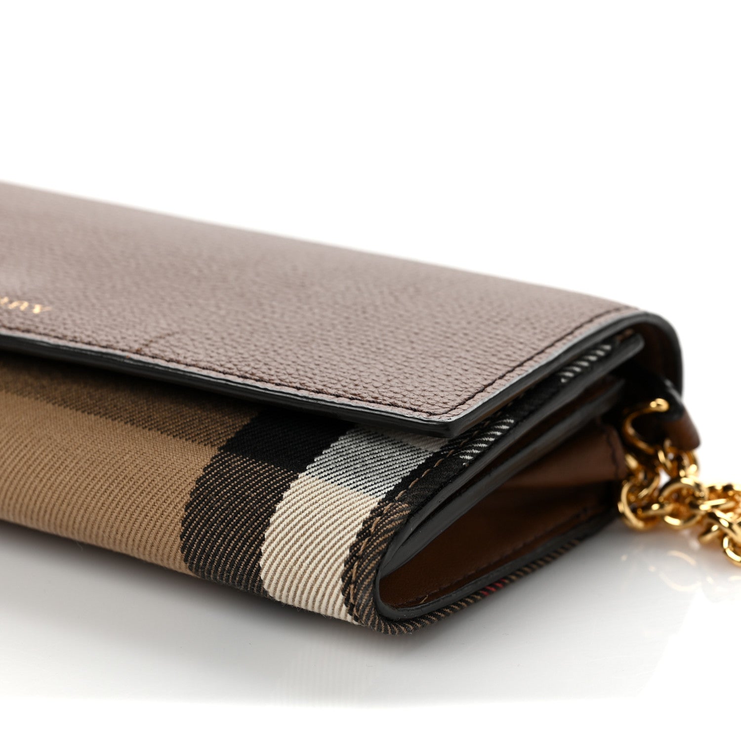 Burberry Derby Calfskin House Check Henley Wallet On Chain Tan 7 of 10
