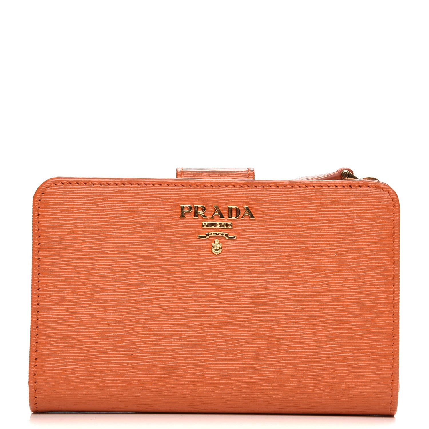 Prada Vitello Move Metal Compact Wallet Papaya 1 of 8