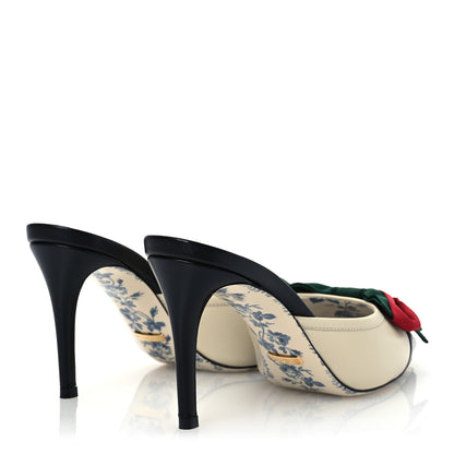Gucci Malaga Kid Web Bow Mid Heel Mules 36.5 Black Vintage White 5 of 13
