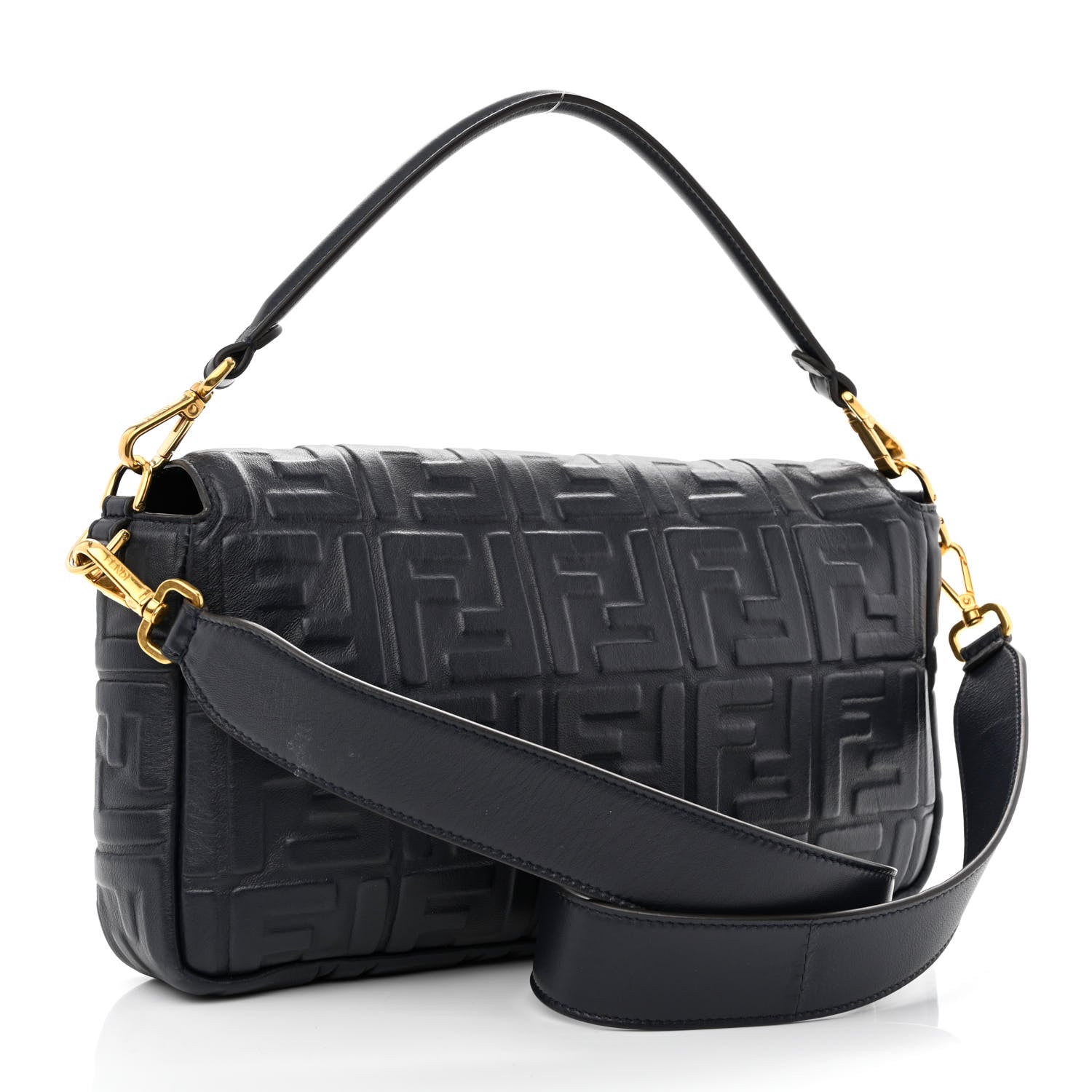 Fendi Nappa FF 1974 Embossed Large Baguette Midnight 2 of 9