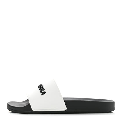 Balenciaga Rubber Womens Logo Pool Slide Sandals 39 Black White 1 of 6