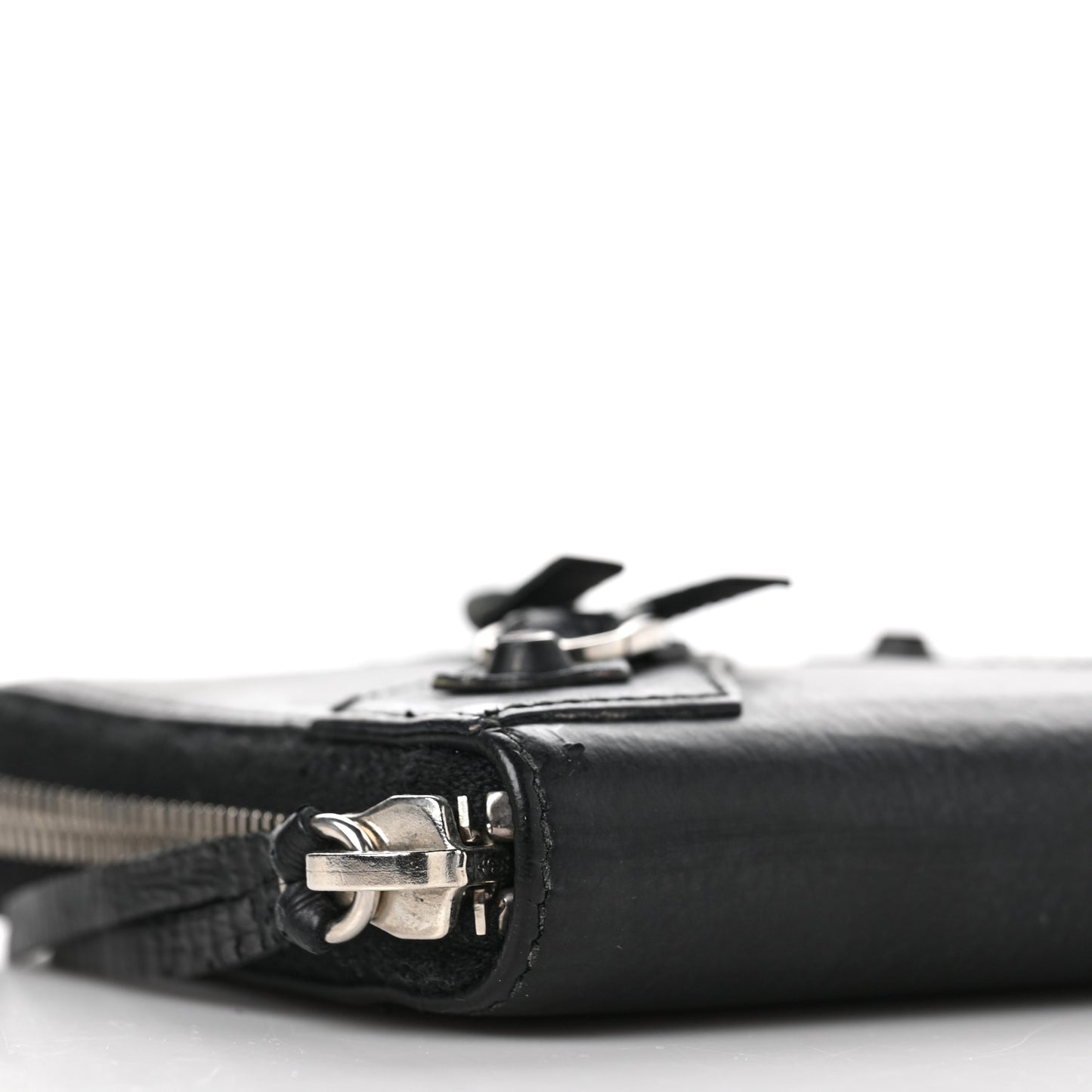 Matte Goatskin Rubber Covered Classic Hardware Continental Zip Around Wallet Black