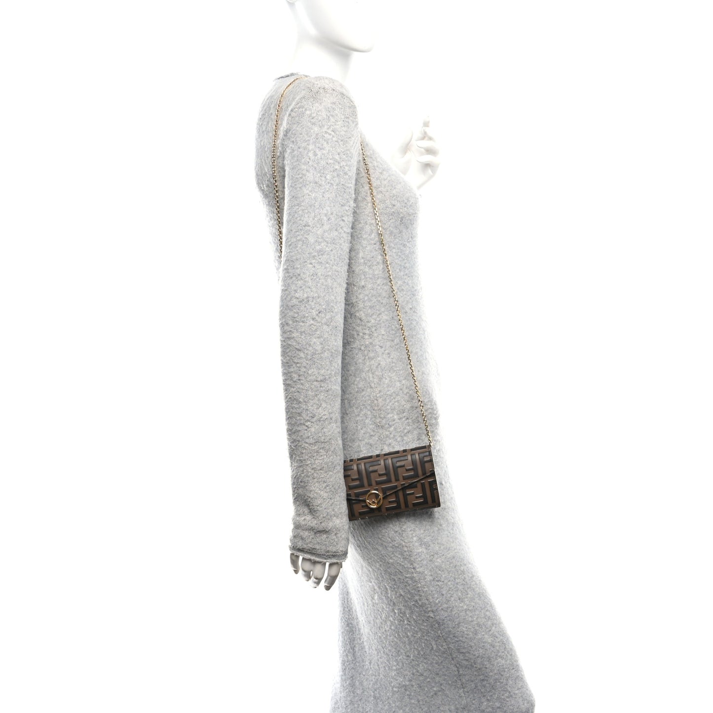 Vitello Soft F is Fendi Bi-Color FF 1974 Embossed Continental Envelope Wallet On Chain Maya Black