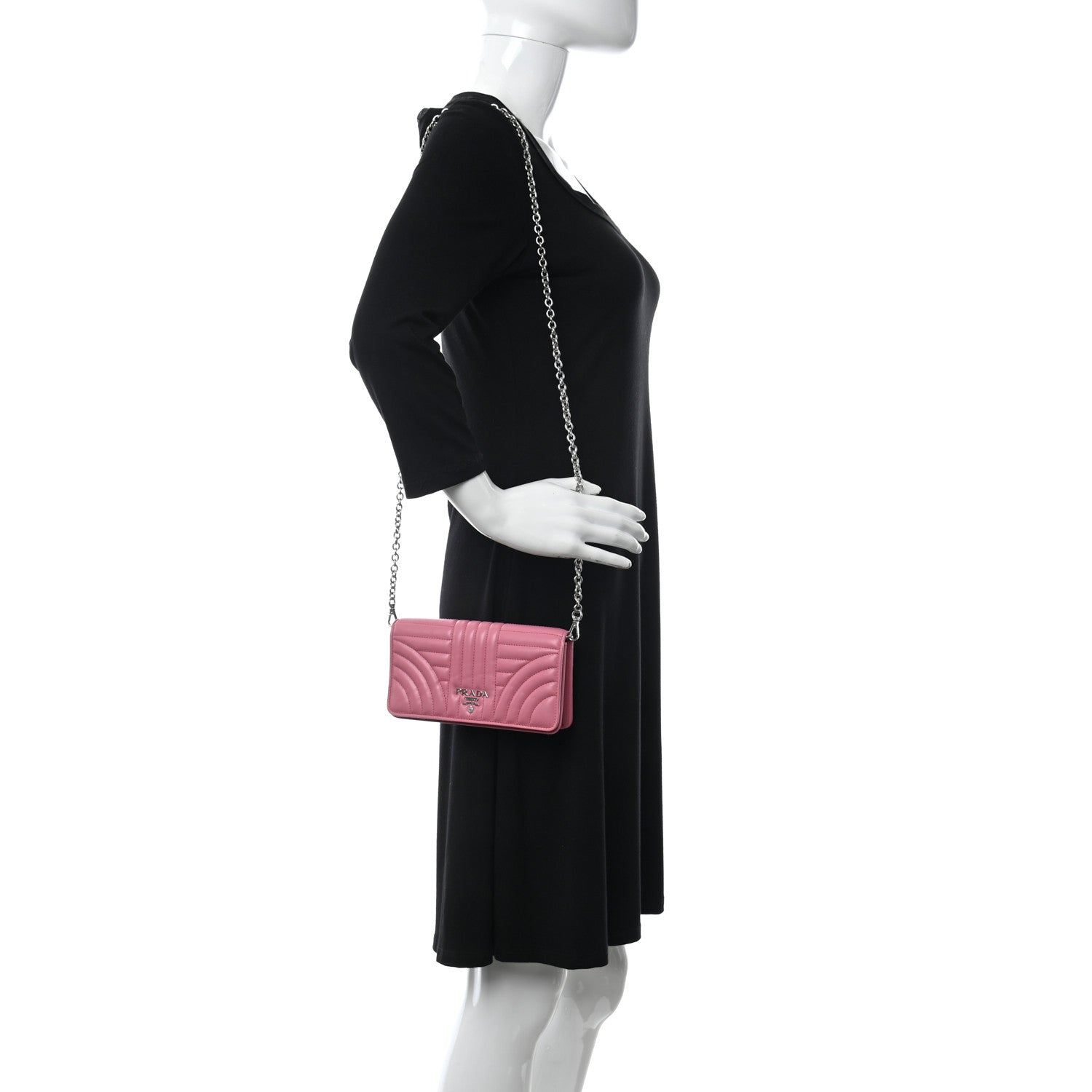 Prada Soft Calfskin Impunture Diagramme Chain Wallet Begonia 2 of 11