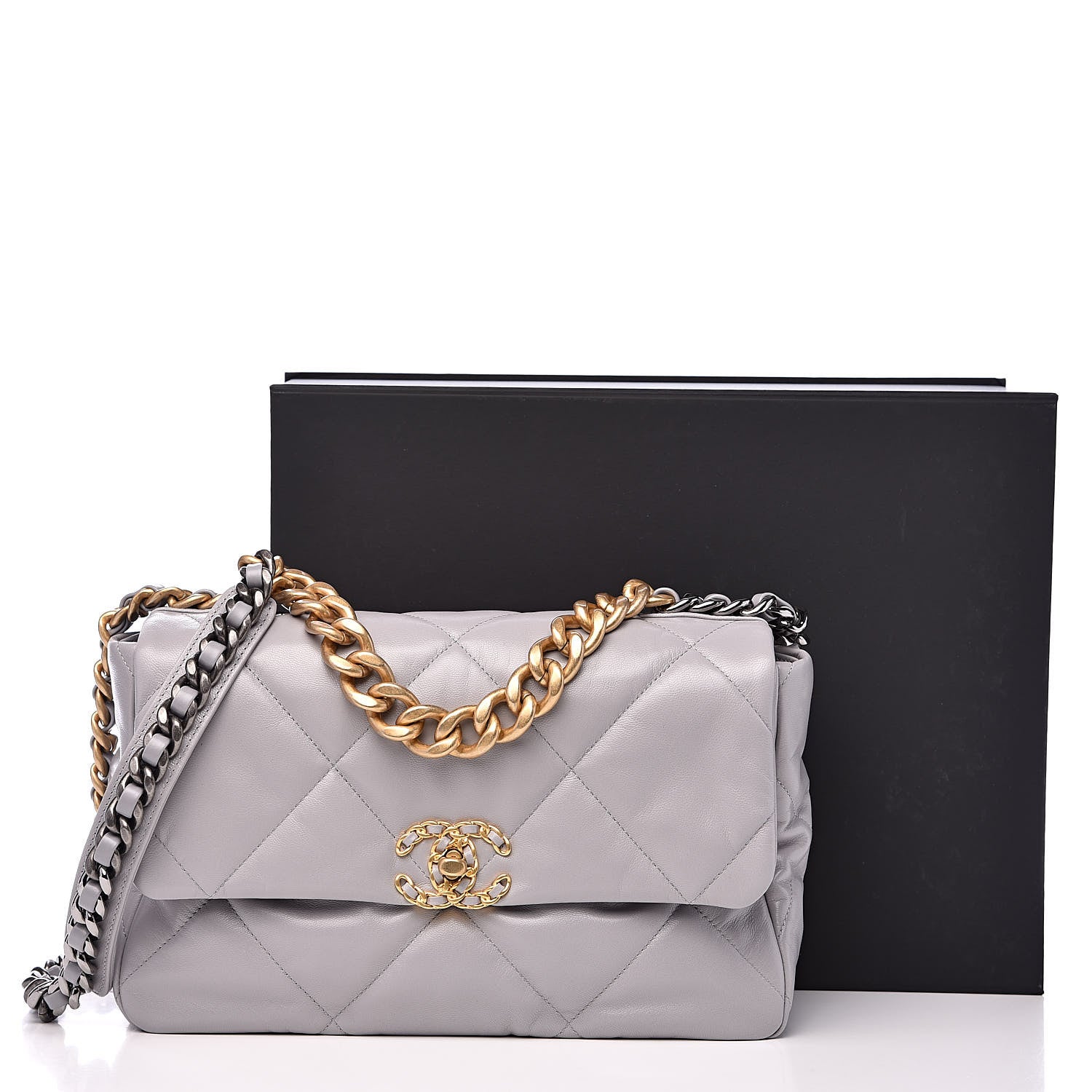 Chanel Goatskin Quilted Large 19 Flap Grey 11 of 11