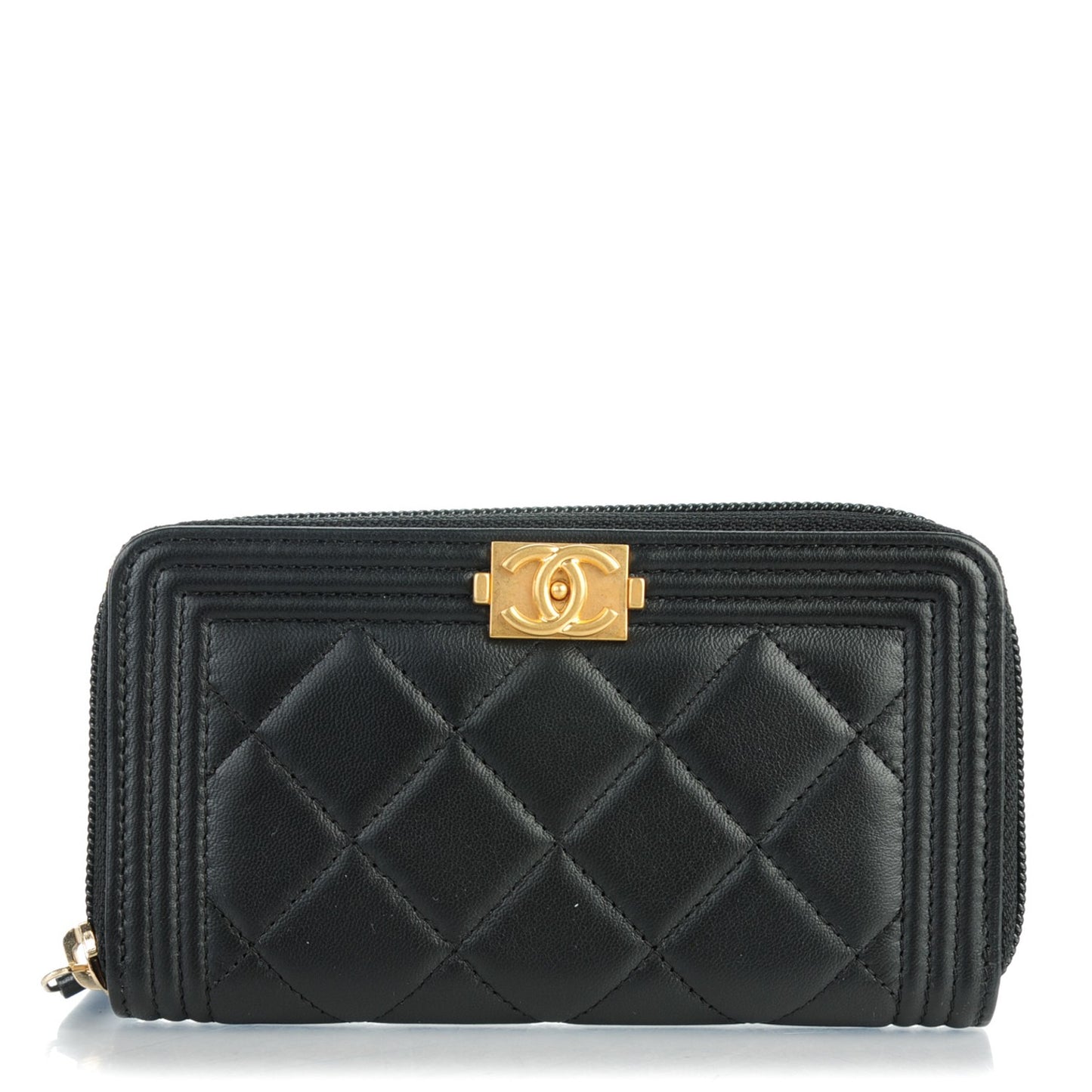Lambskin Quilted Small Boy Zip Around Wallet Black