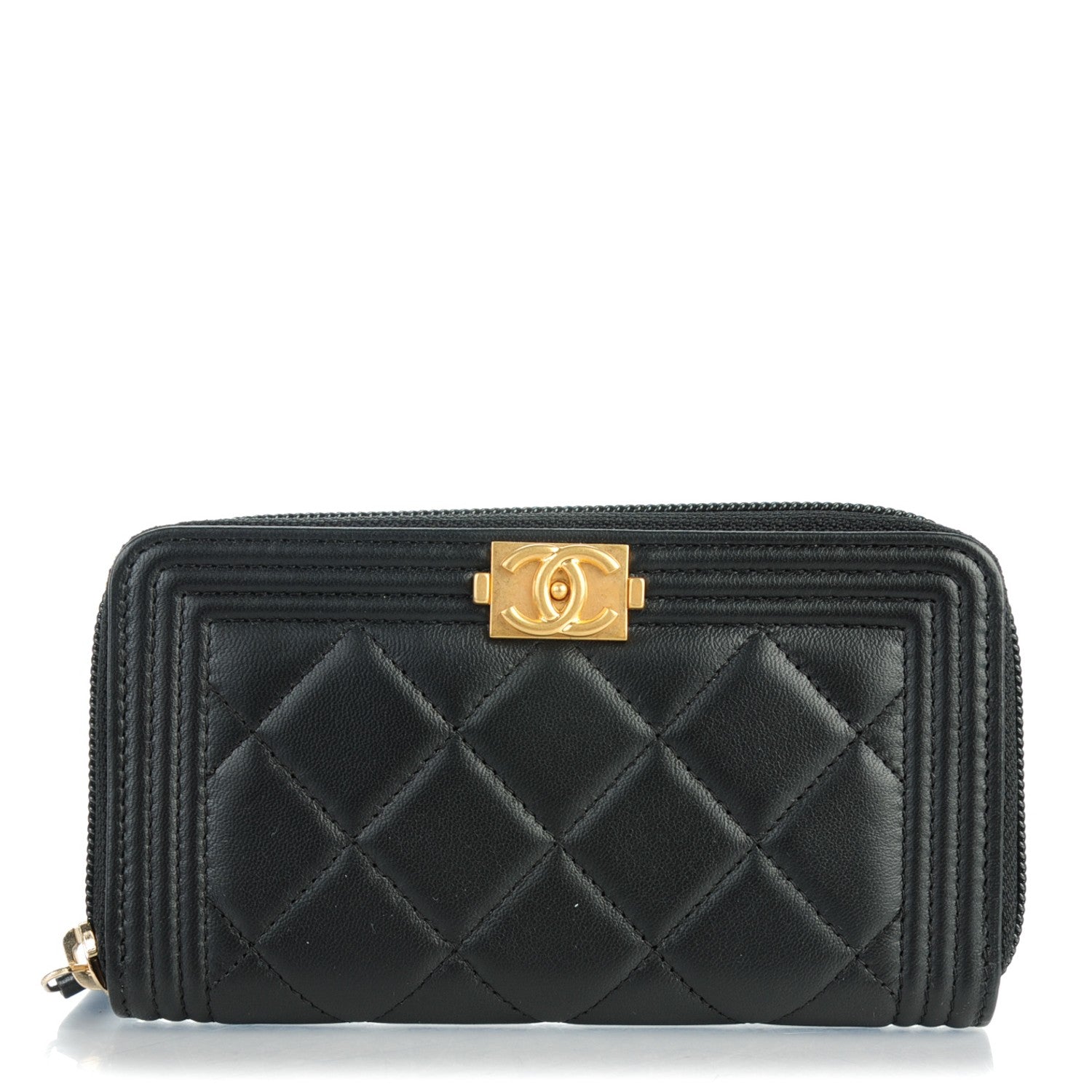 Chanel Lambskin Quilted Small Boy Zip Around Wallet Black 1 of 8
