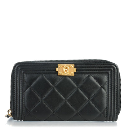 Chanel Lambskin Quilted Small Boy Zip Around Wallet Black 1 of 8