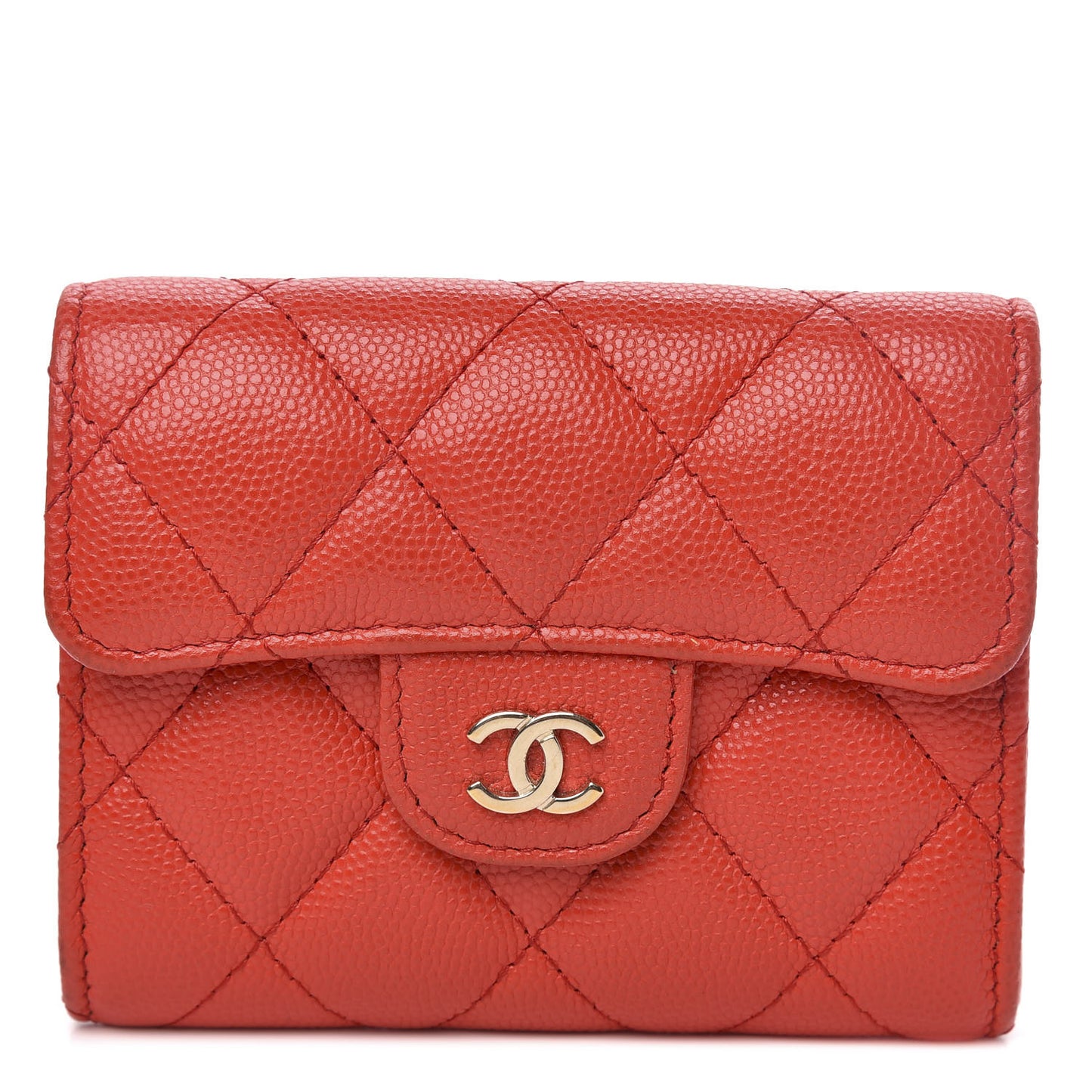 Caviar Quilted Flap Card Holder Wallet Red