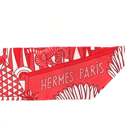 Hermes Silk Animapolis Twilly Rouge White 3 of 5
