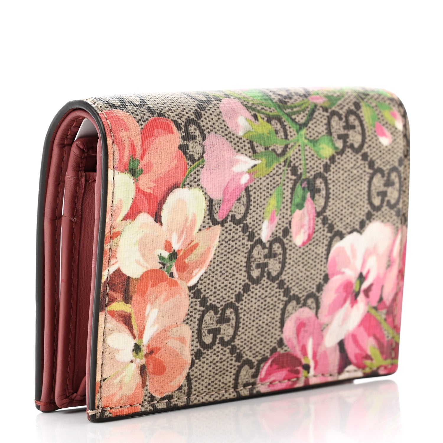 Gucci GG Supreme Monogram Blooms Card Case Wallet Beige Multicolor Dry Rose 2 of 6