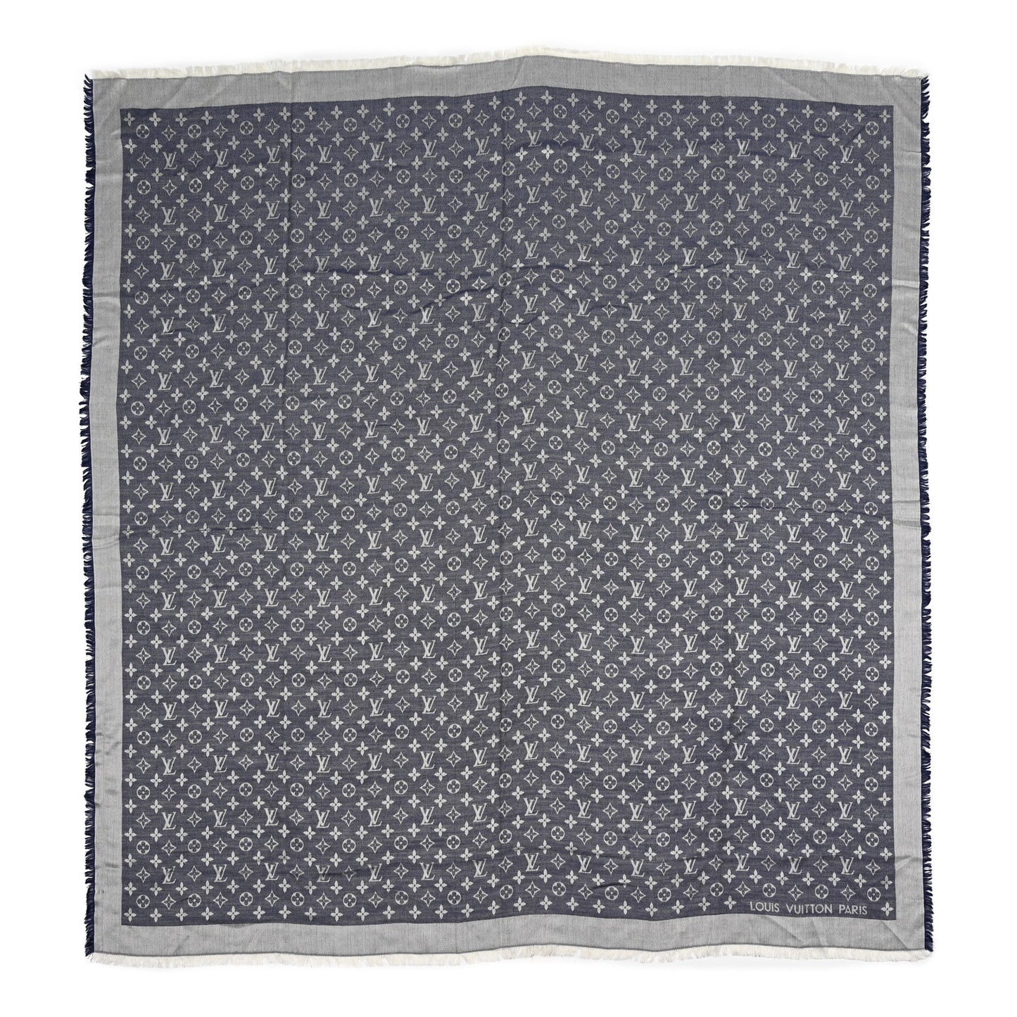 Silk Wool Monogram Denim Shawl Blue