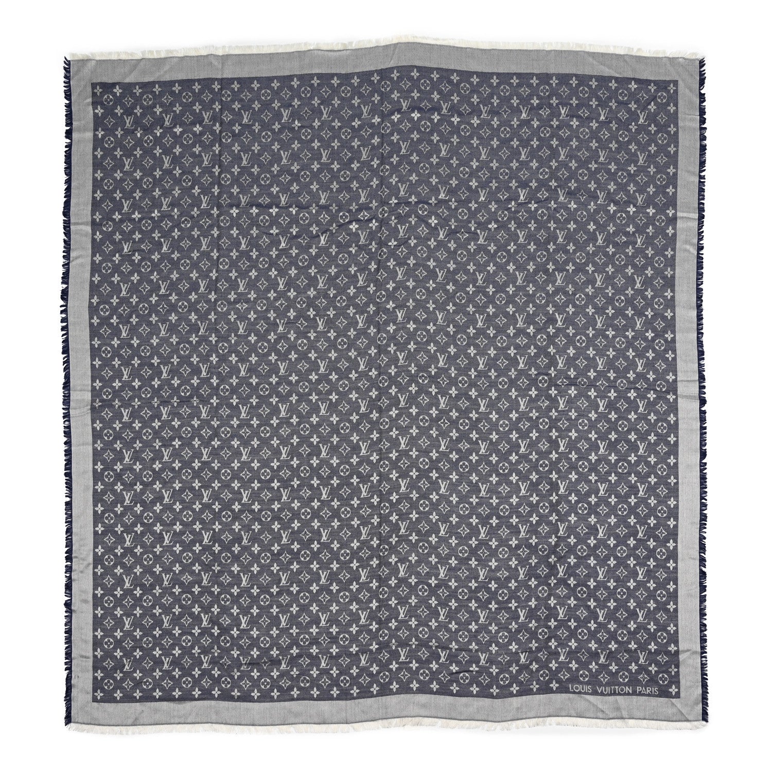 Louis Vuitton Silk Wool Monogram Denim Shawl Blue 1 of 5