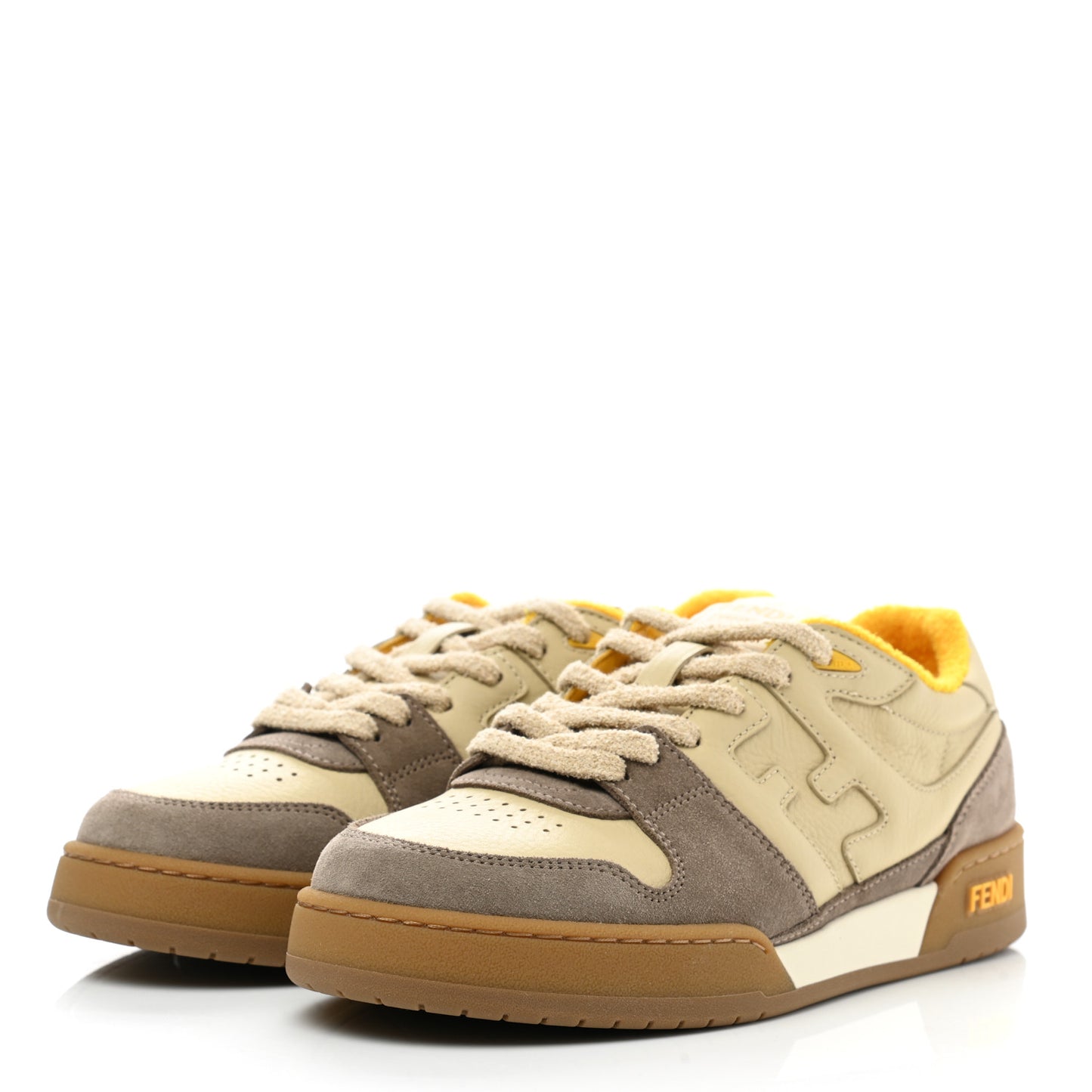 Calfskin Suede Fendi Match Low Top Sneakers 41 Dodo Straw Yellow