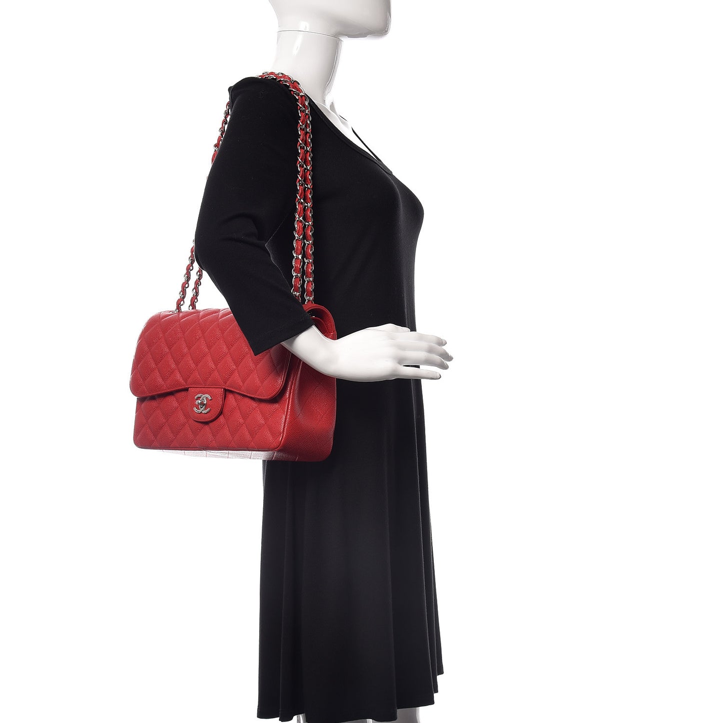 Caviar Quilted Jumbo Double Flap Red