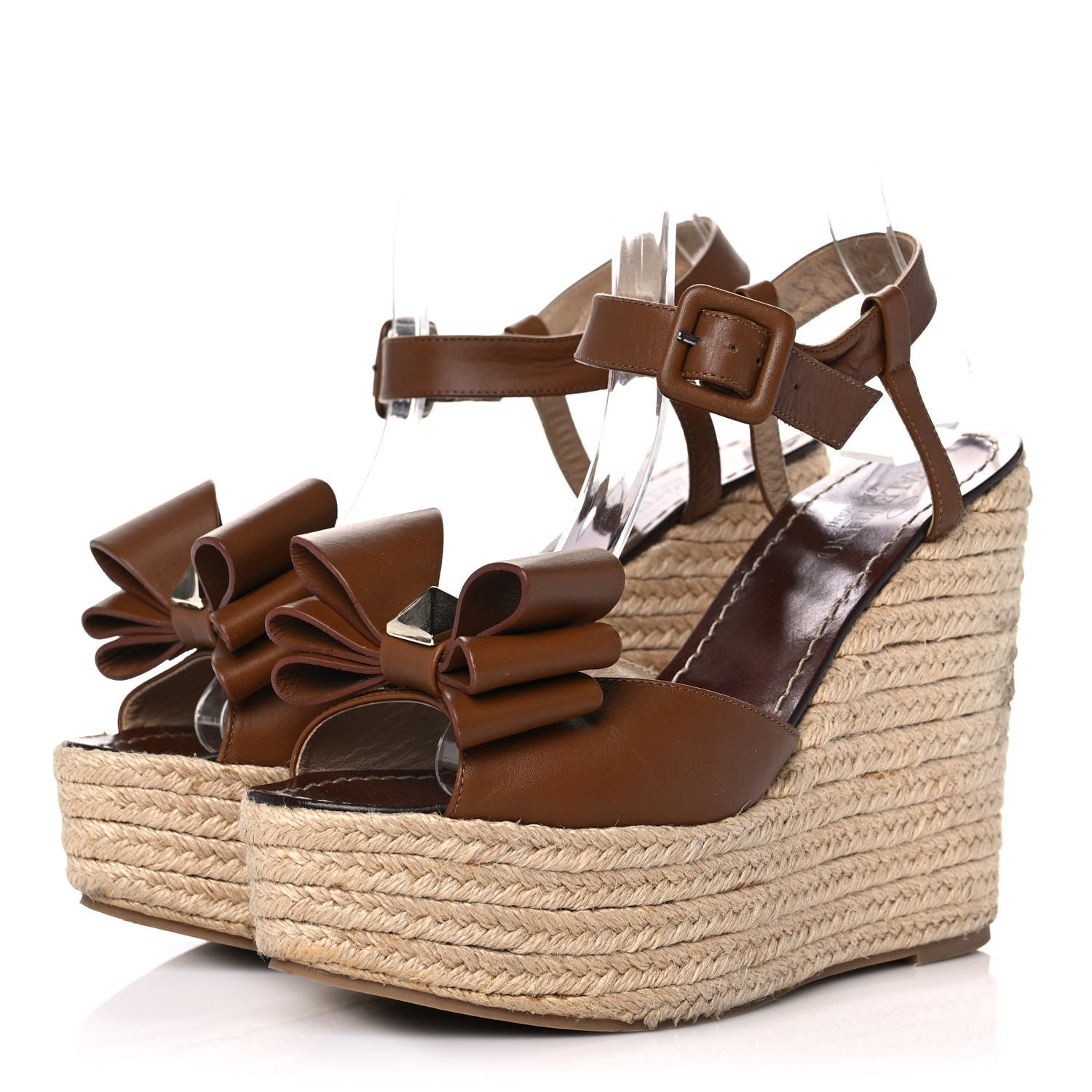 Valentino Garavani Nappa Rockstud Bow Espadrille Platform Wedge Sandals 39 Brown 3 of 8