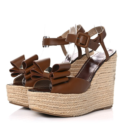 Valentino Garavani Nappa Rockstud Bow Espadrille Platform Wedge Sandals 39 Brown 3 of 8