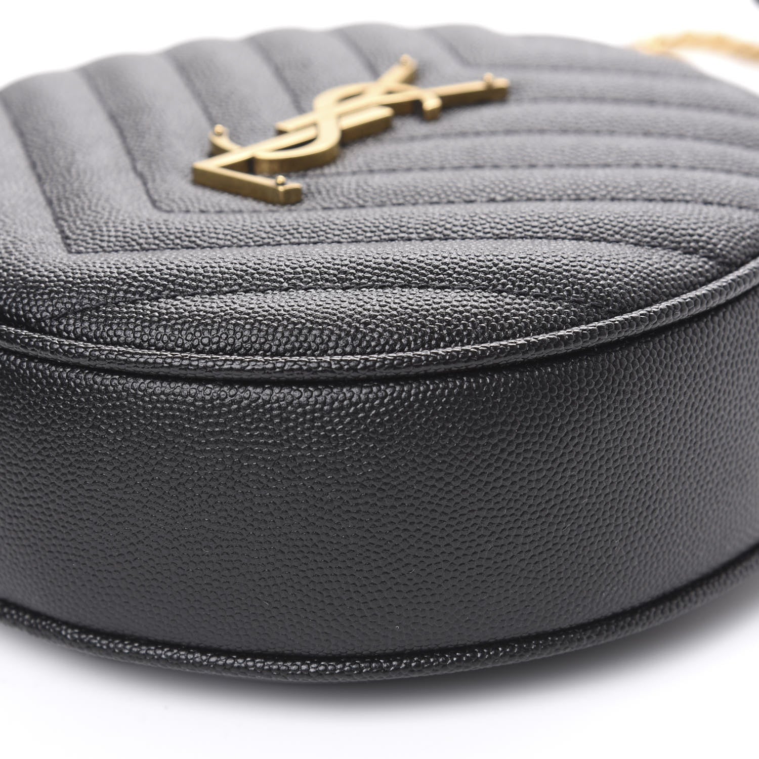 Saint Laurent Grain De Poudre Matelasse Chevron Quilted Round Vinyle Camera Bag Black 8 of 8