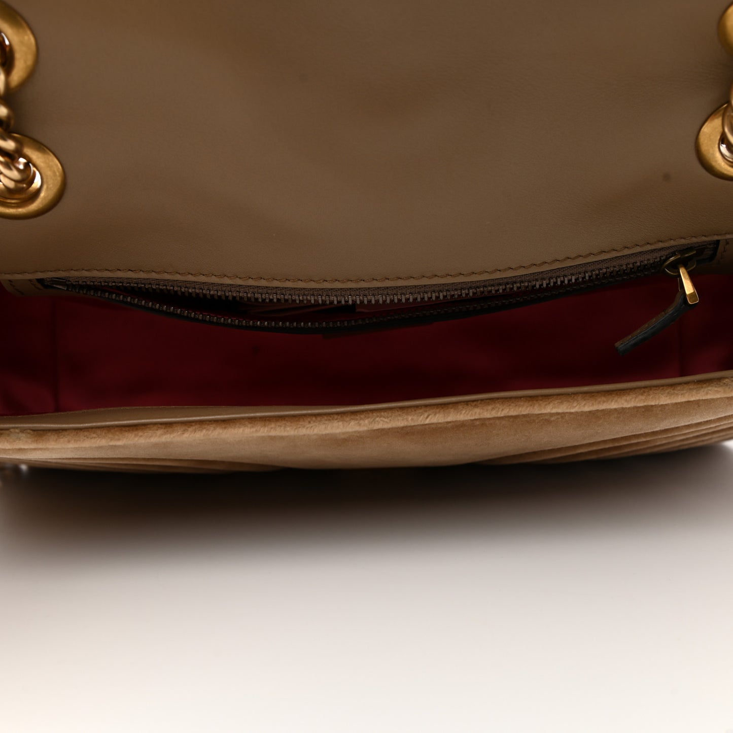 Velvet Matelasse Small GG Marmont Shoulder Bag Taupe
