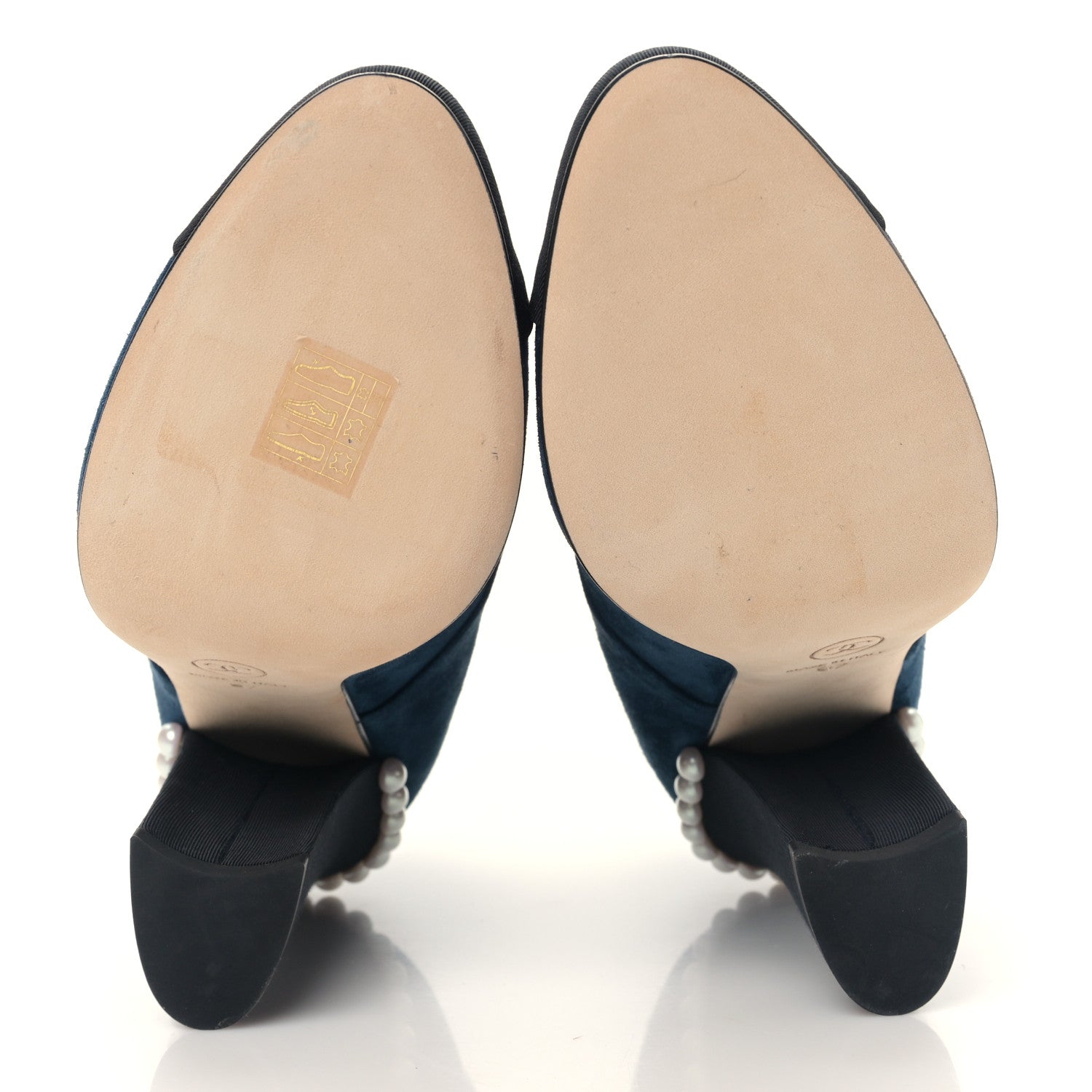 Chanel Suede Grosgrain Pearl Lace Up Booties 37 Dark Blue Black 5 of 8