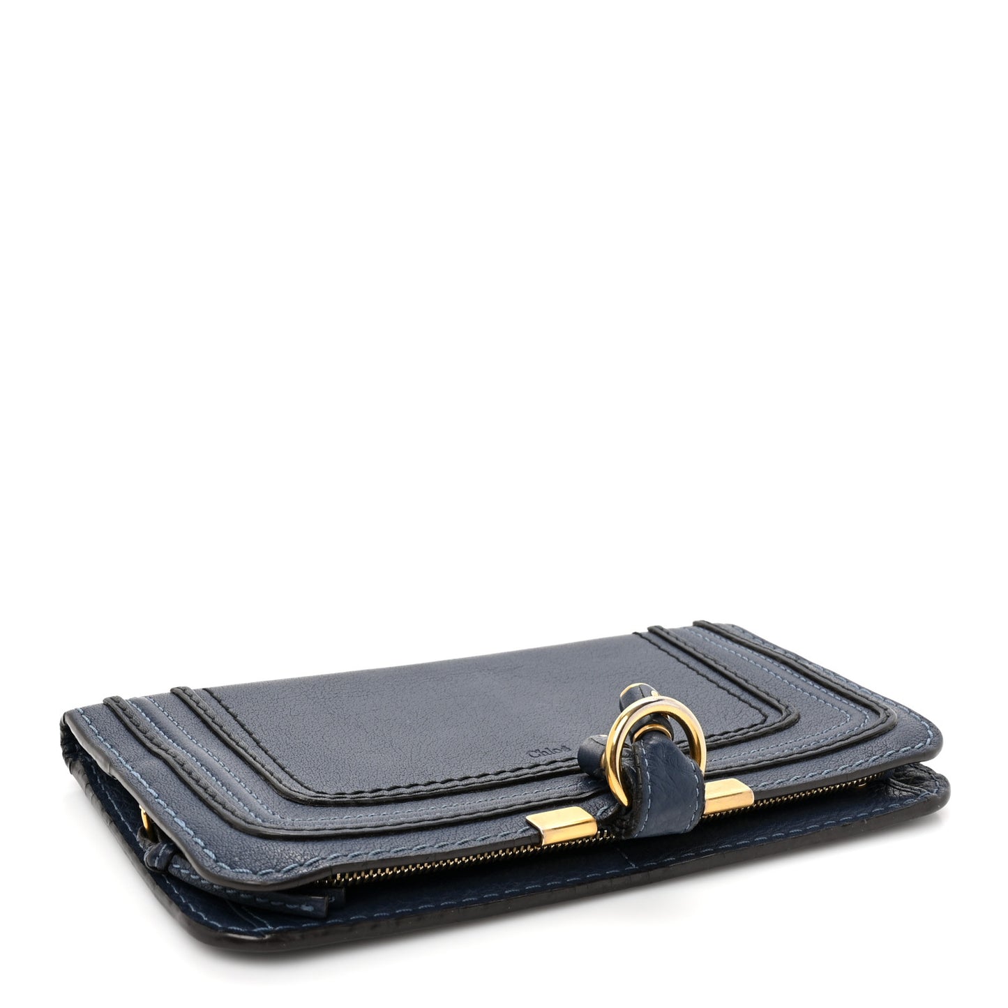 Grained Calfskin Marcie Long Zip Around Wallet Dark Blue