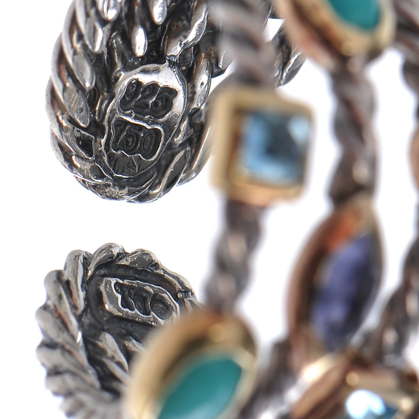 Sterling Silver 18K Yellow Gold Turquoise Blue Topaz Iolite Confetti Ring 49.3 5
