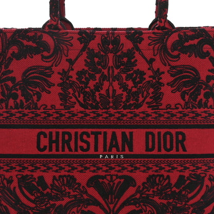Christian Dior Canvas Embroidered Large Ornamental Cornely Effect Book Tote Red Black 5 of 10