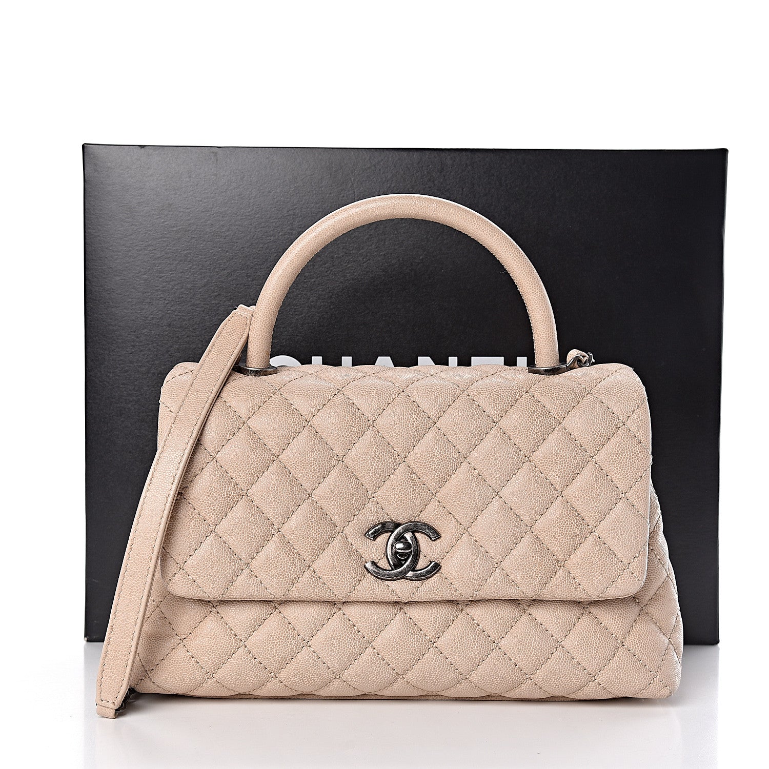 Chanel Caviar Quilted Small Coco Handle Flap Light Beige 11 of 11