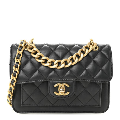 Chanel Aged Calfskin Quilted Double You Mini Flap Black 1 of 10