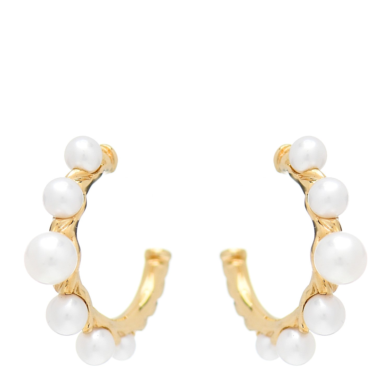 David Yurman 18K Yellow Gold Pearl 15mm Petite Perle Hoop Earrings 1 of 4