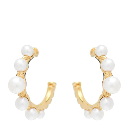 David Yurman 18K Yellow Gold Pearl 15mm Petite Perle Hoop Earrings 1 of 4